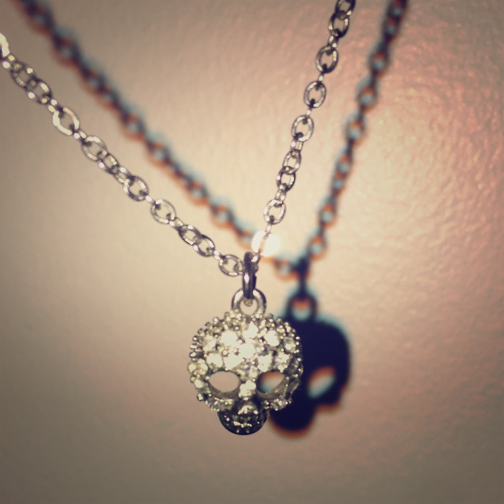 Rhinestone petite skull necklace